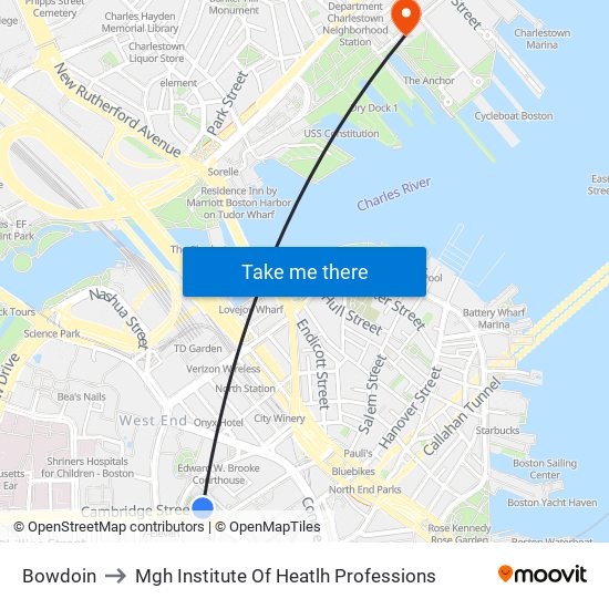 Bowdoin to Mgh Institute Of Heatlh Professions map