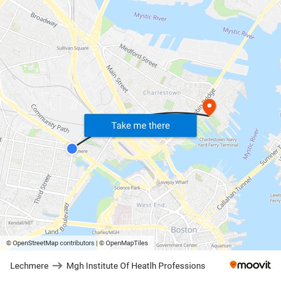 Lechmere to Mgh Institute Of Heatlh Professions map