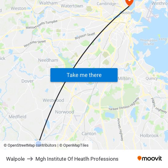 Walpole to Mgh Institute Of Heatlh Professions map