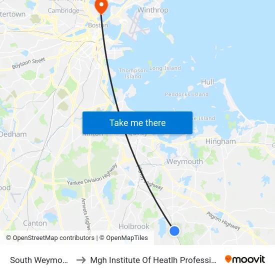 South Weymouth to Mgh Institute Of Heatlh Professions map