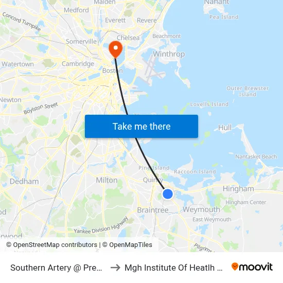 Southern Artery @ Presidential Dr to Mgh Institute Of Heatlh Professions map