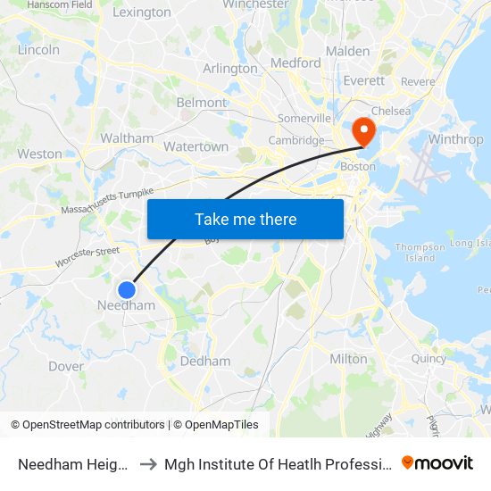 Needham Heights to Mgh Institute Of Heatlh Professions map