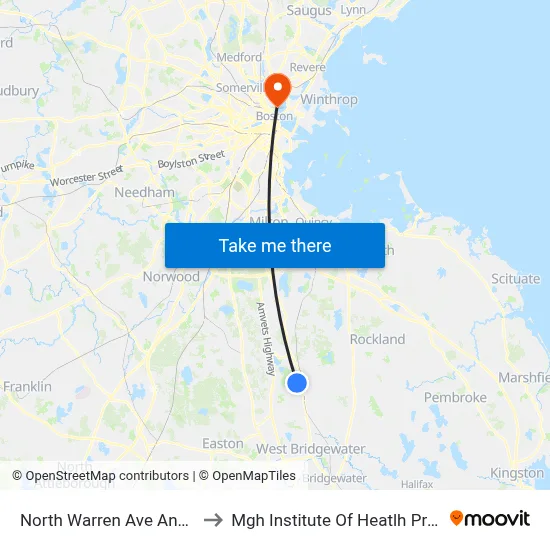 North Warren Ave And Ford St to Mgh Institute Of Heatlh Professions map
