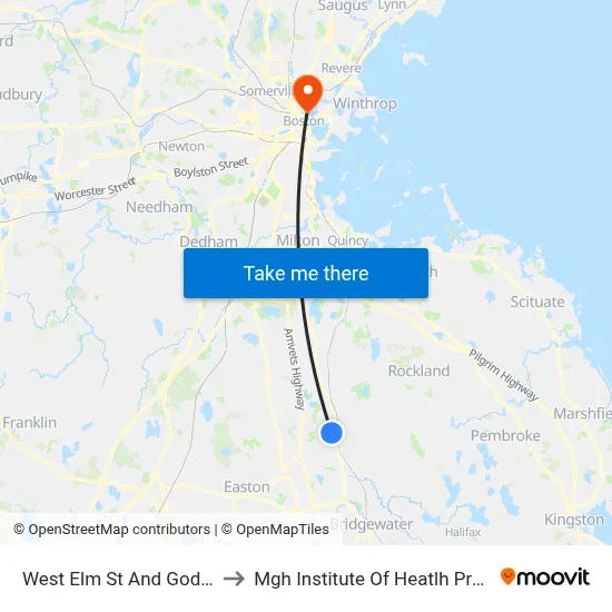 West Elm St And Goddard Rd to Mgh Institute Of Heatlh Professions map