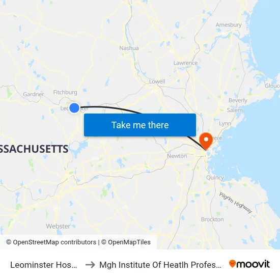 Leominster Hospital to Mgh Institute Of Heatlh Professions map