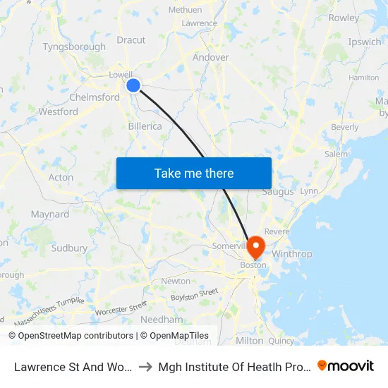 Lawrence St And Woburn St to Mgh Institute Of Heatlh Professions map