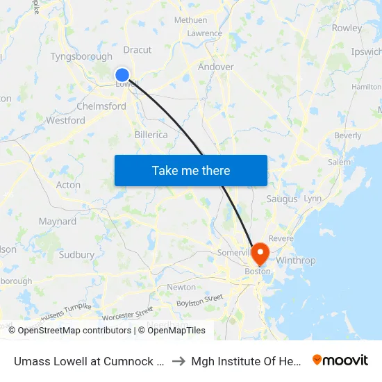 Umass Lowell at Cumnock Hall (University Ave) to Mgh Institute Of Heatlh Professions map