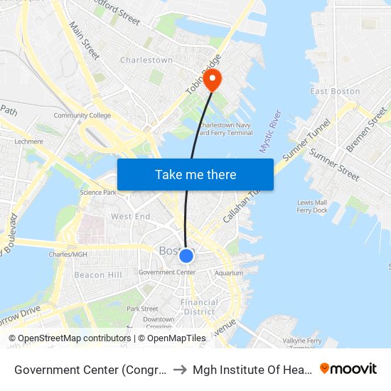 Government Center (Congress St @ North St) to Mgh Institute Of Heatlh Professions map