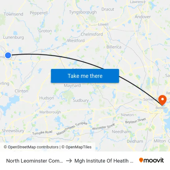 North Leominster Commuter Rail to Mgh Institute Of Heatlh Professions map