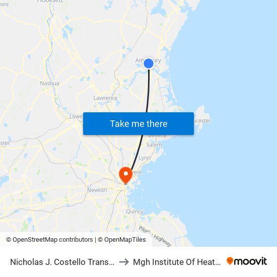 Nicholas J. Costello Transportation Center to Mgh Institute Of Heatlh Professions map