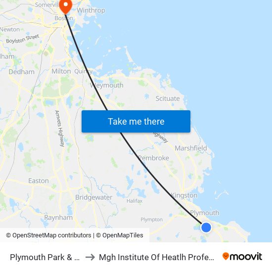 Plymouth Park & Ride to Mgh Institute Of Heatlh Professions map