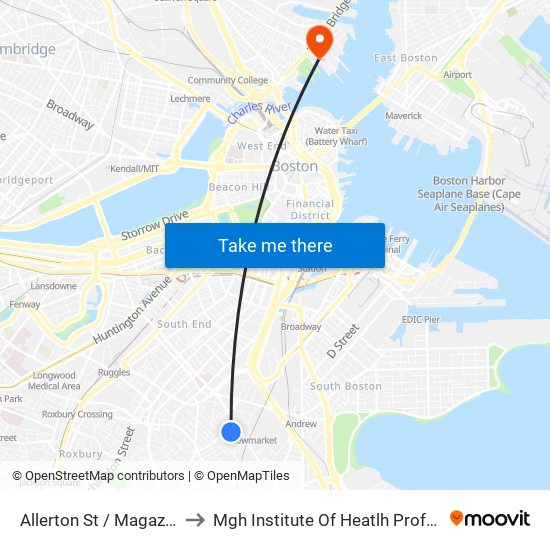 Allerton St /  Magazine St to Mgh Institute Of Heatlh Professions map