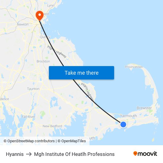 Hyannis to Mgh Institute Of Heatlh Professions map