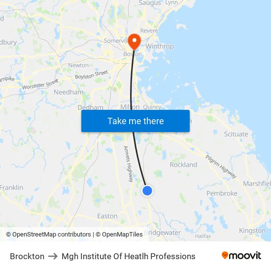 Brockton to Mgh Institute Of Heatlh Professions map