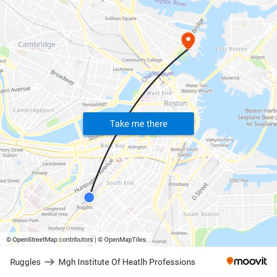 Ruggles to Mgh Institute Of Heatlh Professions map