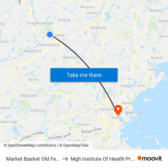 Market Basket Old Ferry Road to Mgh Institute Of Heatlh Professions map