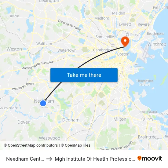 Needham Center to Mgh Institute Of Heatlh Professions map