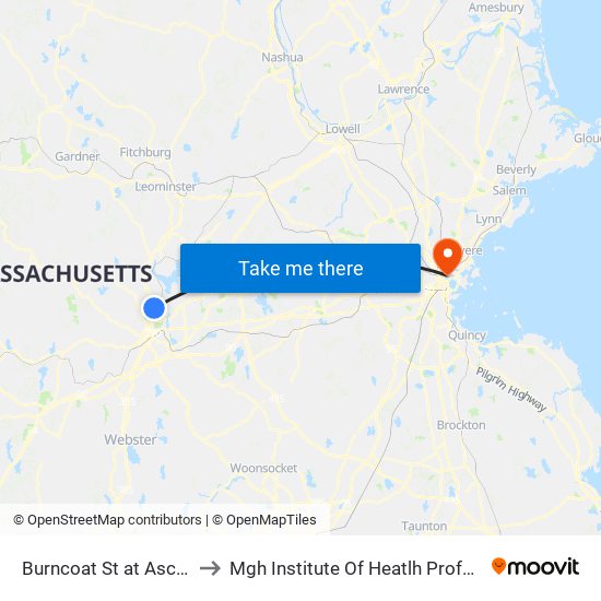 Burncoat St at Ascadilla to Mgh Institute Of Heatlh Professions map