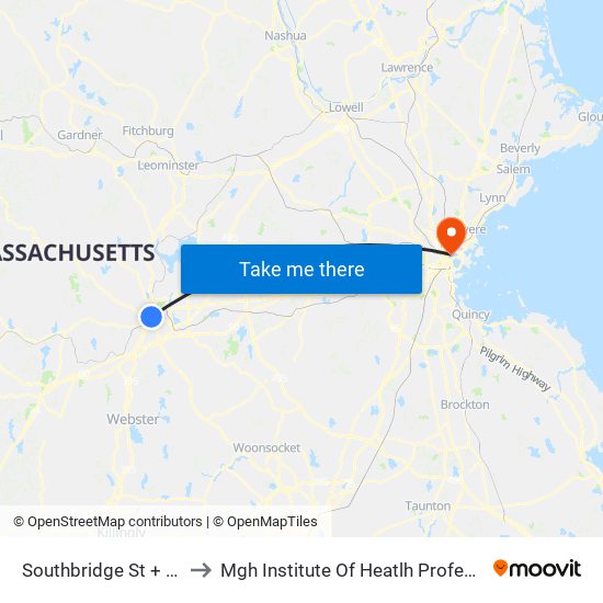 Southbridge St + Dmv to Mgh Institute Of Heatlh Professions map