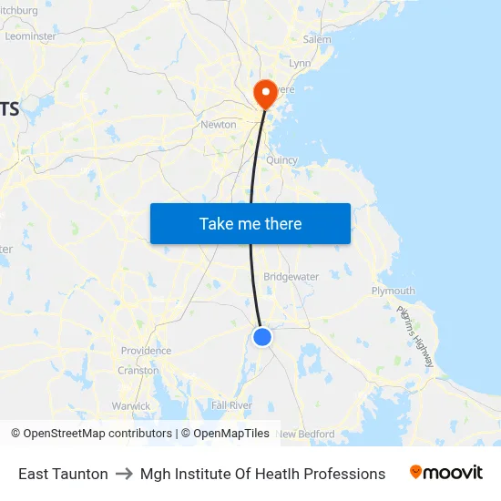 East Taunton to Mgh Institute Of Heatlh Professions map