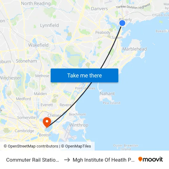 Commuter Rail Station - Beverly to Mgh Institute Of Heatlh Professions map