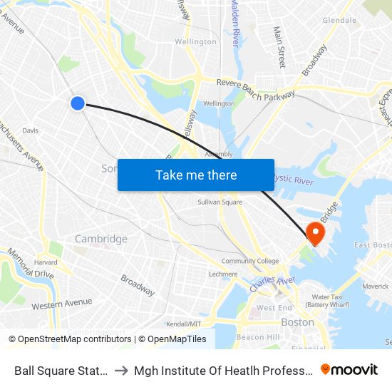 Ball Square Station to Mgh Institute Of Heatlh Professions map