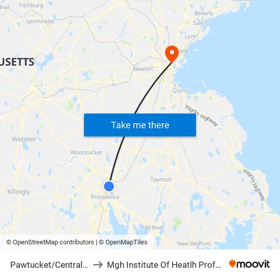 Pawtucket/Central Falls to Mgh Institute Of Heatlh Professions map