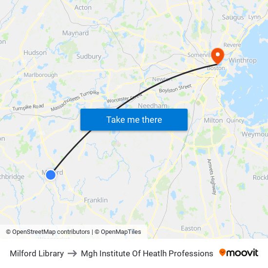 Milford Library to Mgh Institute Of Heatlh Professions map