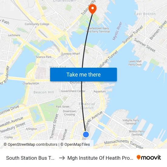 South Station Bus Terminal to Mgh Institute Of Heatlh Professions map