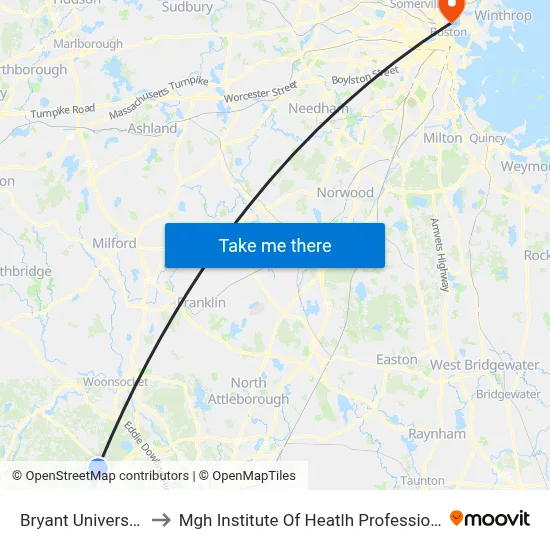 Bryant University to Mgh Institute Of Heatlh Professions map