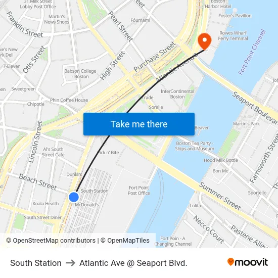 South Station to Atlantic Ave @ Seaport Blvd. map