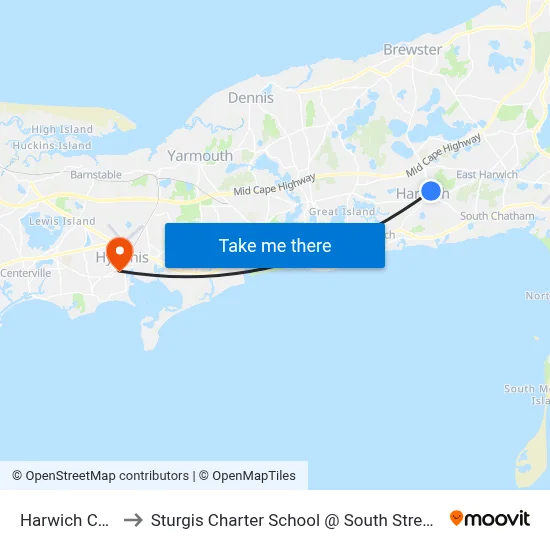 Harwich Center to Sturgis Charter School @ South Street, Hyannis map