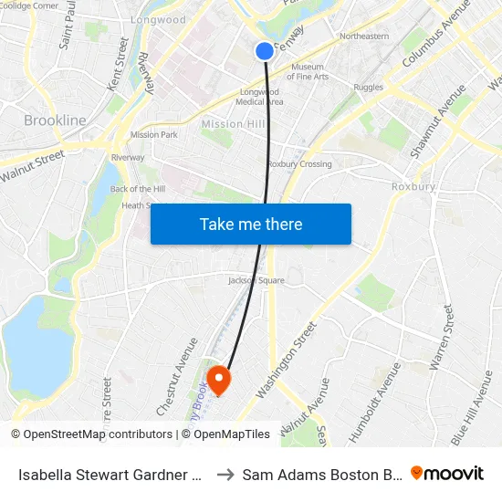 Isabella Stewart Gardner Museum to Sam Adams Boston Brewery map