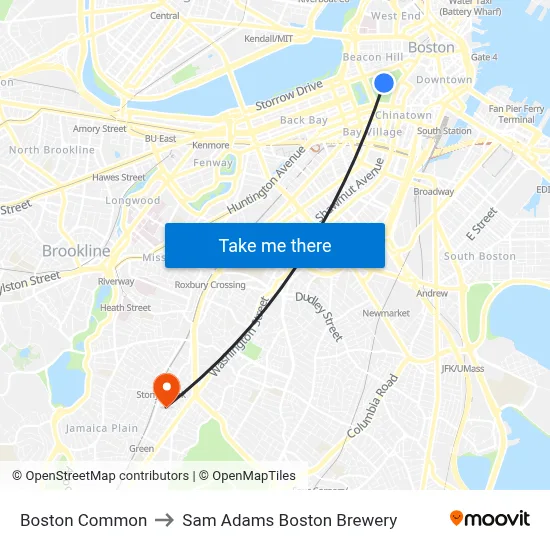 Boston Common to Sam Adams Boston Brewery map