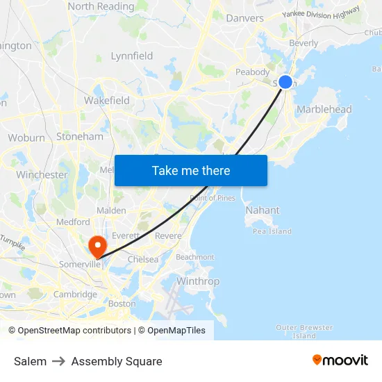 Salem to Assembly Square map