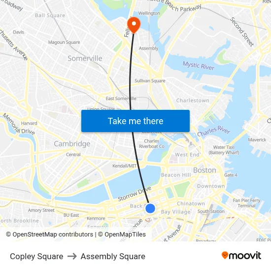 Copley Square to Assembly Square map