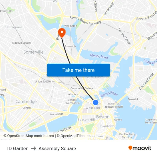 TD Garden to Assembly Square map