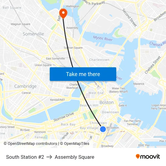 South Station #2 to Assembly Square map