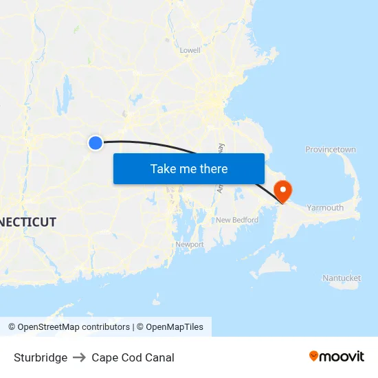 Sturbridge to Cape Cod Canal map