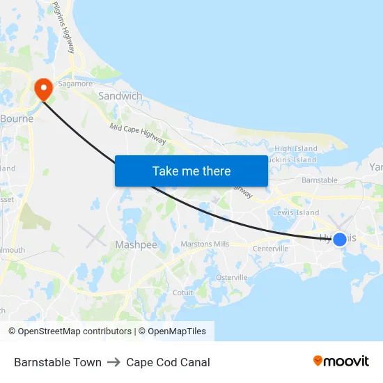 Barnstable Town to Cape Cod Canal map