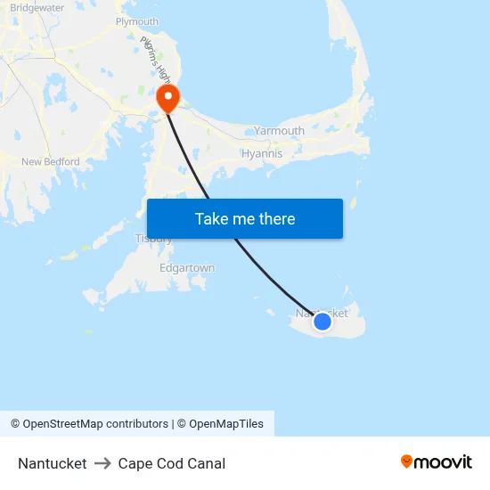 Nantucket to Cape Cod Canal map