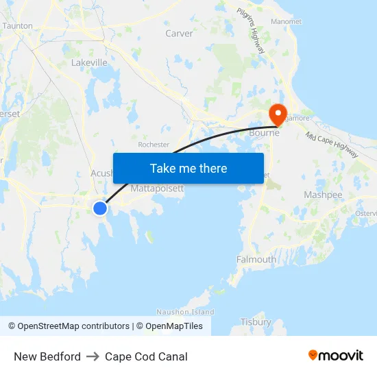 New Bedford to Cape Cod Canal map