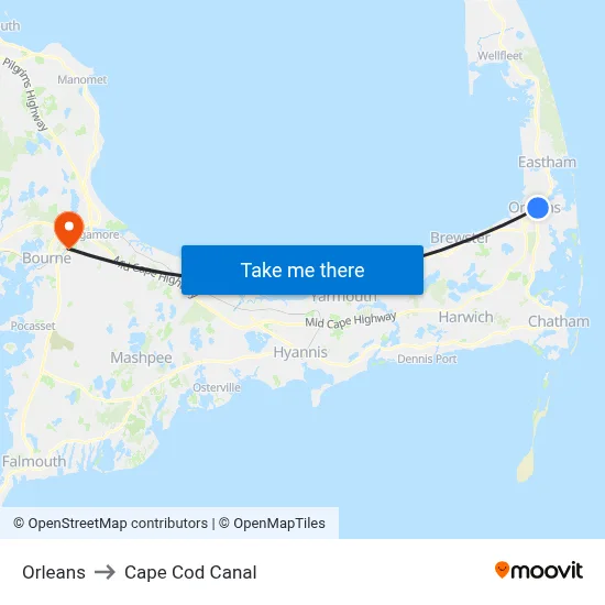 Orleans to Cape Cod Canal map