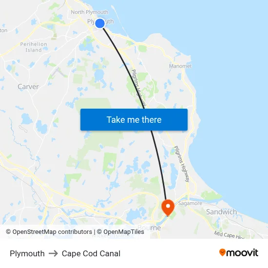 Plymouth to Cape Cod Canal map
