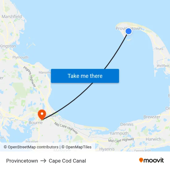 Provincetown to Cape Cod Canal map