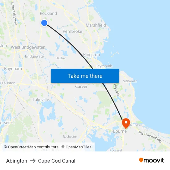 Abington to Cape Cod Canal map