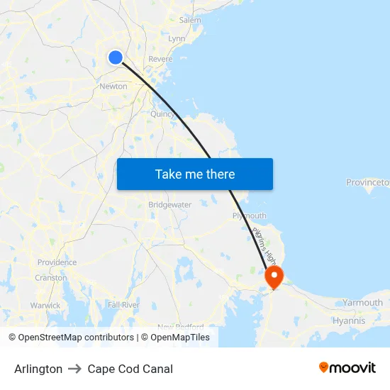 Arlington to Cape Cod Canal map