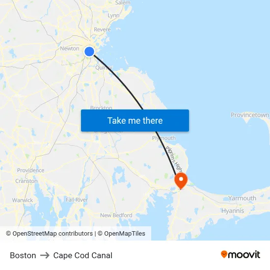 Boston to Cape Cod Canal map