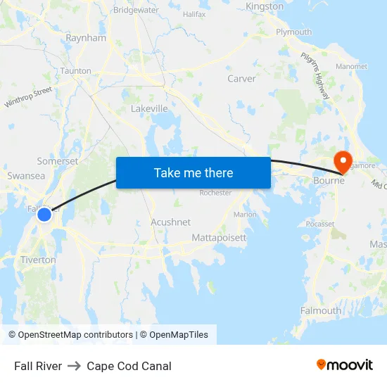 Fall River to Cape Cod Canal map