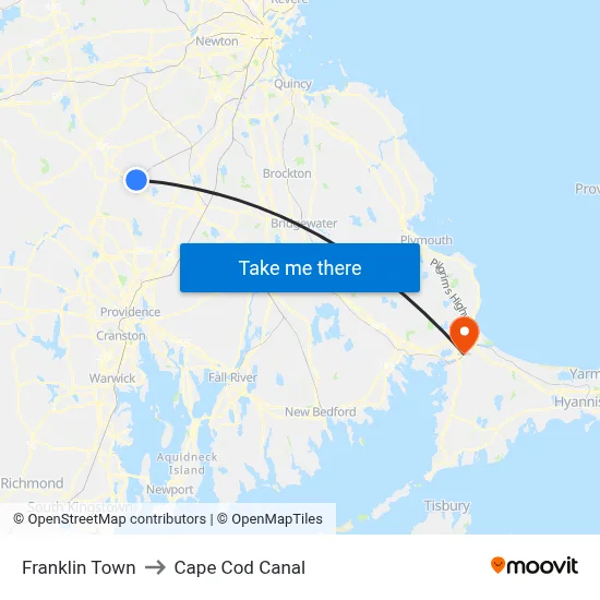 Franklin Town to Cape Cod Canal map
